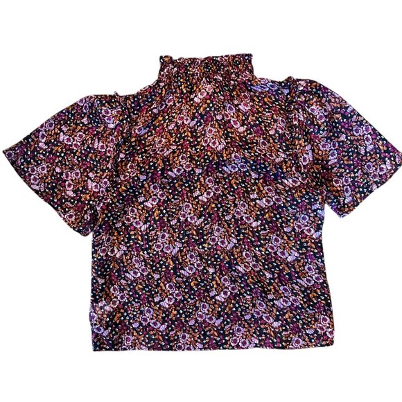 Melloday Floral Metallic Woven Feminine Romantic Flutter Sleeve Top S - Picture 7 of 7